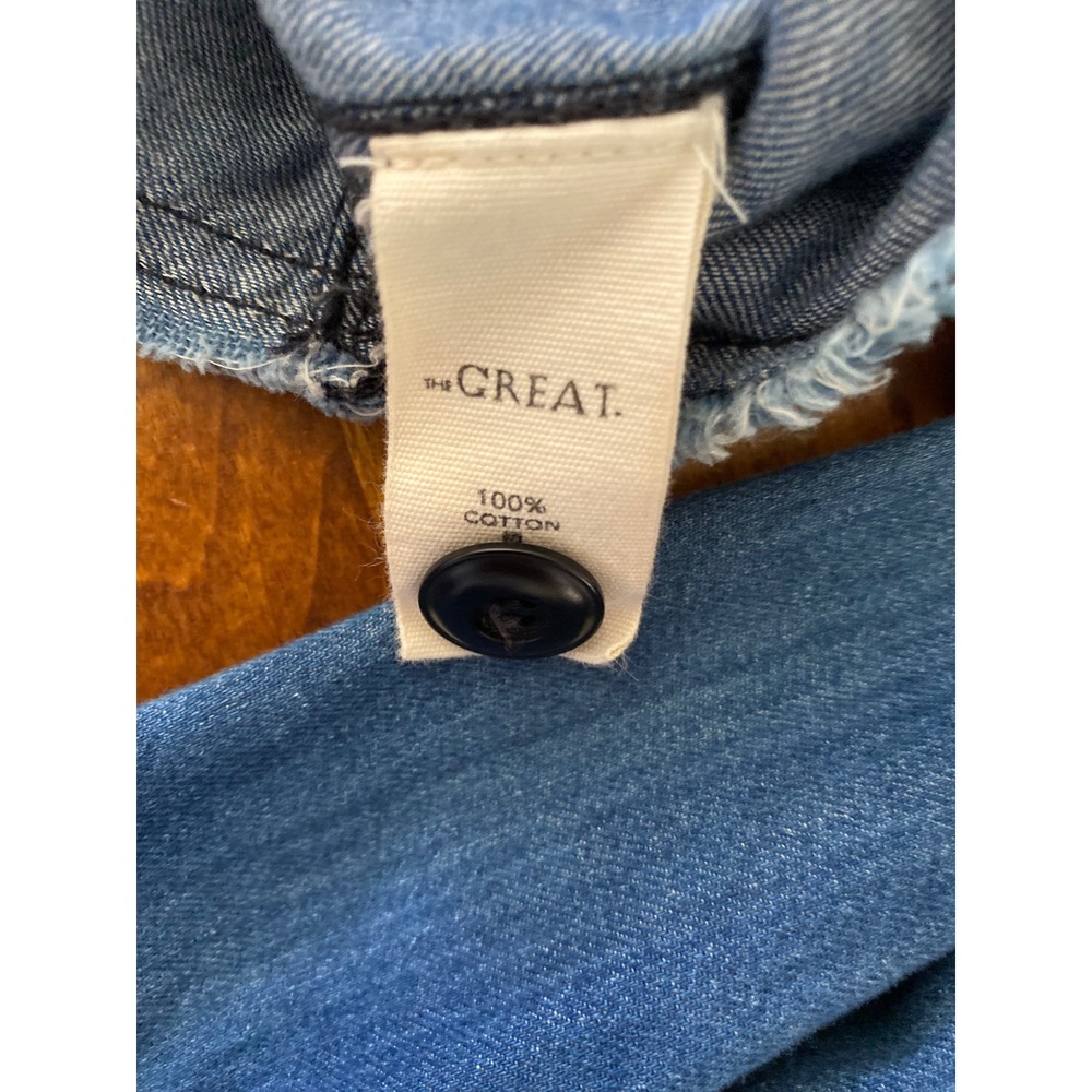 The GREAT Crop Chore Jacket Chambray Denim Raw Hem Boxy Cropped Jacket Size 2 - Picture 8 of 10